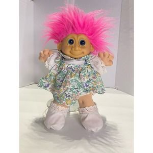 Russ Troll Kidz Pink Hair Blue Eyes, Floral Dress Toy Play Doll 14"